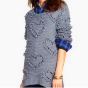 Hinge wool sweater Small Gray Loose Knit Hearts Crew Neck Fringe